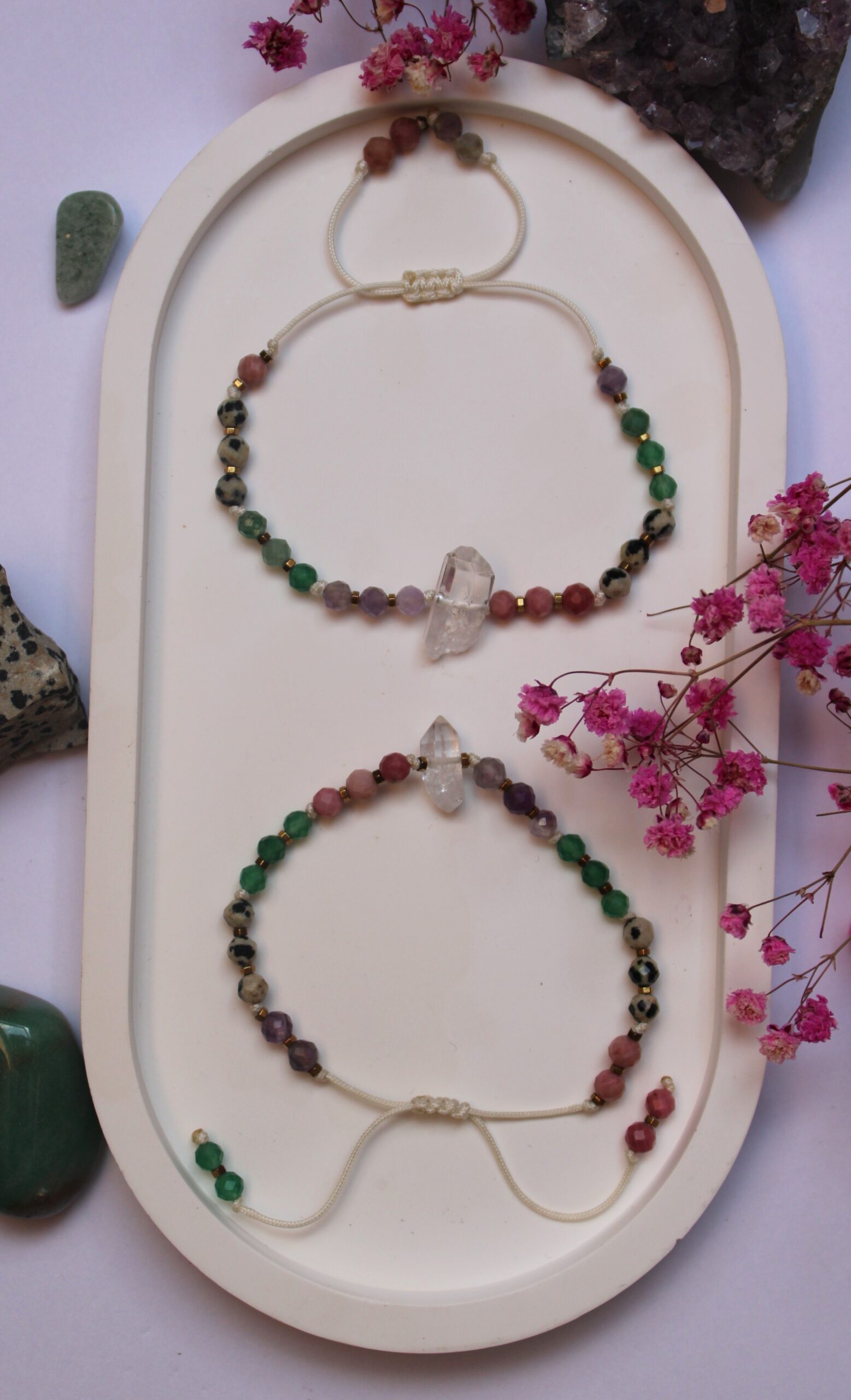 Bransoletka Bestseller Multi - Diament Herkimer / Rodochrozyt / Jaspis Dalmatyński / Awenturyn / Ametyst / Hematyt